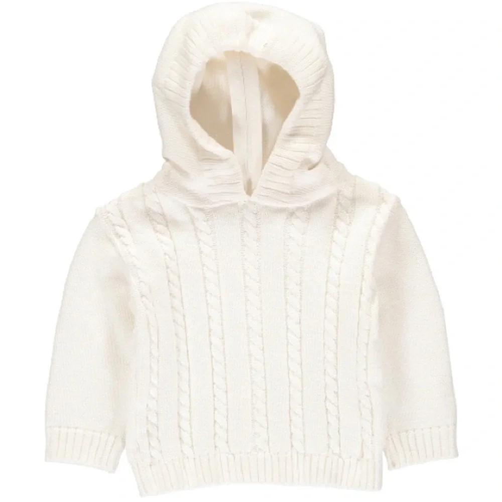 Cable Knit White Back Zip Up Hooded Sweater 9M